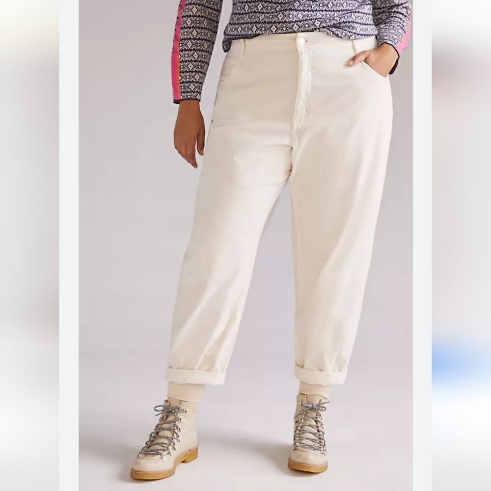 MAEVE Anthropologie Curved Corduroy Pants Ivory 26